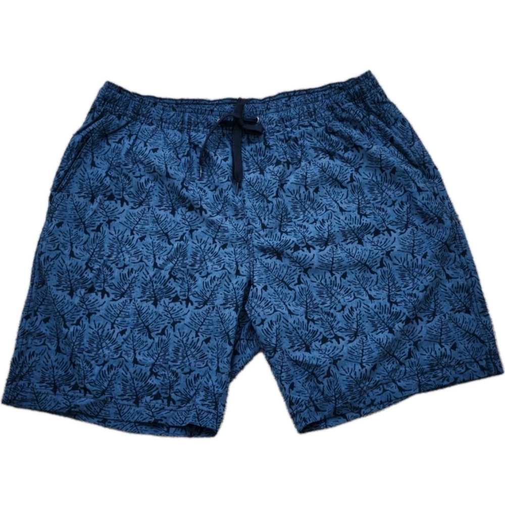 Men Tailor Vintage Pure Tec Shorts Cool Hybrid Navy Tropical Leaf Print XL NWOT